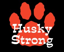 Small Logos:  Husky Strong w/paw - Orange/White