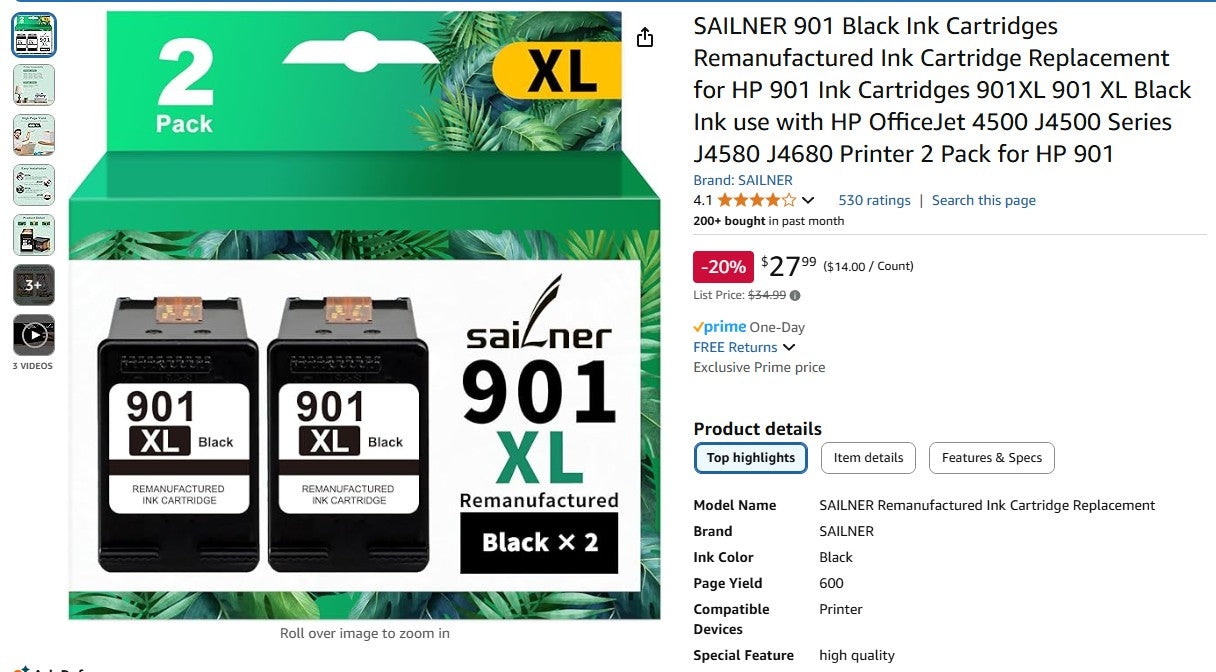 Equipment: 901XL Black Ink - 2 Pack